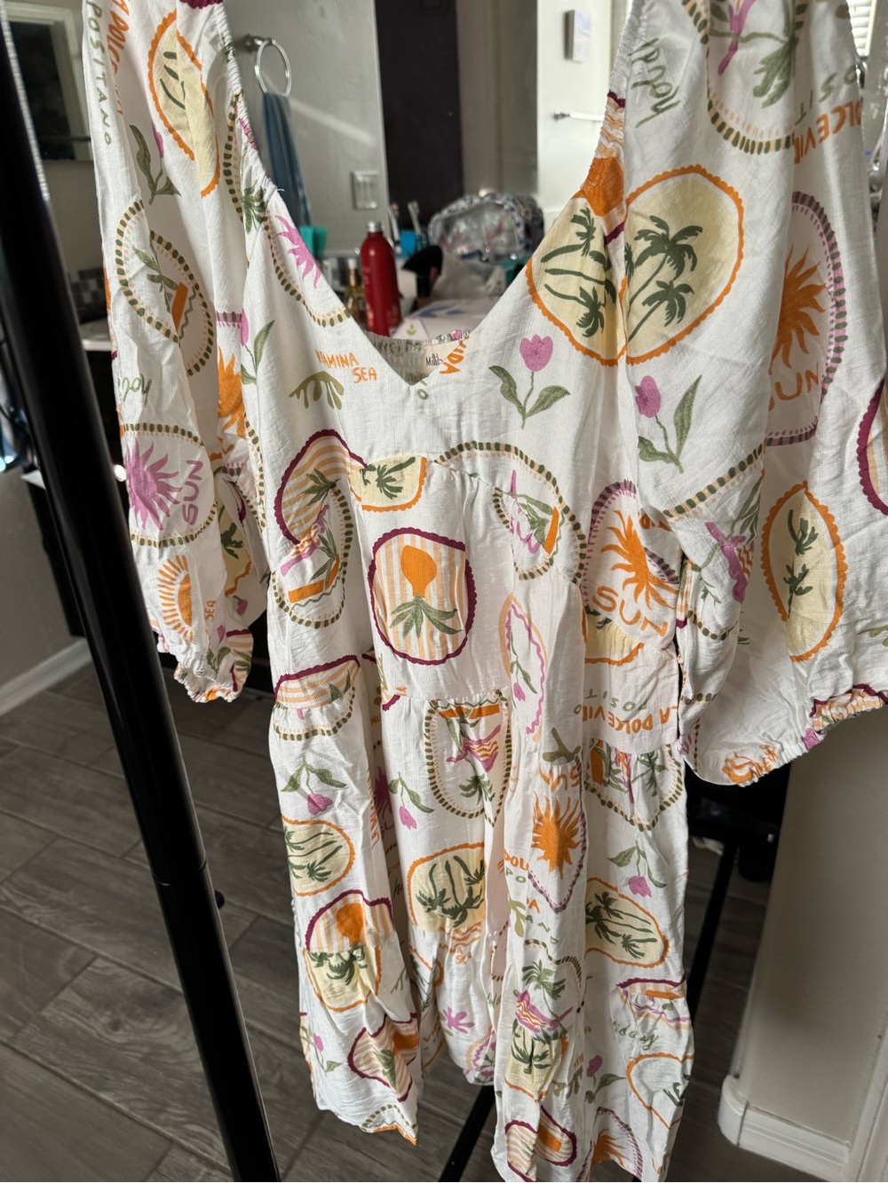 Millibon L White Floral Sun Print Dress